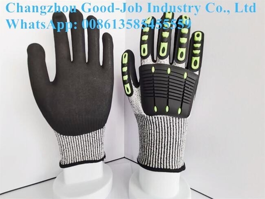 Oilfield HPPE TPR Impact Protective Work Gloves Sandy Nitrile Coating Anti Impact Cut Resistant Gloves